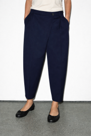 kruvaze kapama yüksek bel pantolon lacivert