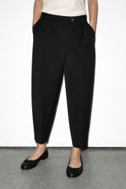 kruvaze kapama yüksek bel pantolon siyah