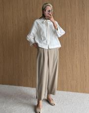 kruvaze kapama yüksek bel pantolon bej 3