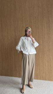 kruvaze kapama yüksek bel pantolon bej 5