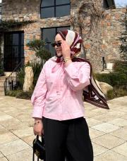oval kesim bağcıklı gömlek pembe