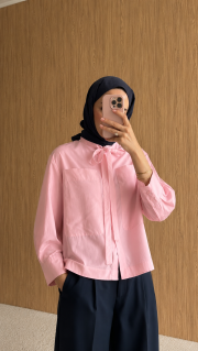 oval kesim bağcıklı gömlek pembe 6