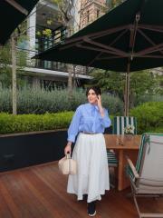 oval kesim bağcıklı gömlek çizgili mavi 2