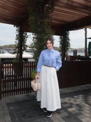 oval kesim bağcıklı gömlek çizgili mavi 4