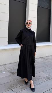 yeni sezon crop gömlekli takım siyah