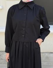 yeni sezon crop gömlekli takım siyah 5