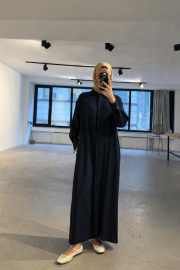 pamuk saten gömlek elbise lacivert