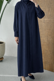 pamuk saten gömlek elbise lacivert 2