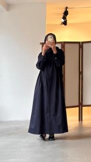 pamuk saten gömlek elbise lacivert 3