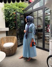 yeni sezon tam boy gömlek elbise mavi