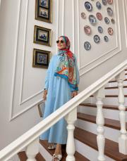 yeni sezon tam boy gömlek elbise mavi 3