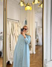 yeni sezon tam boy gömlek elbise mavi 4