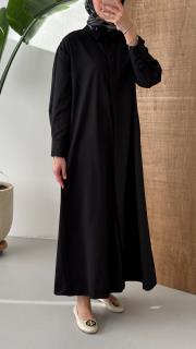 pamuk saten gömlek elbise siyah 9