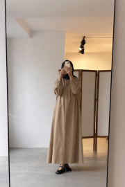 pamuk saten gömlek elbise bej 4