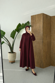 pamuk saten gömlek elbise bordo 8