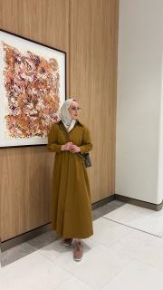 pamuk saten gömlek elbise hardal