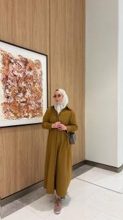 pamuk saten gömlek elbise hardal 2