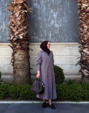 pamuk saten gömlek elbise çizgili kahve 2