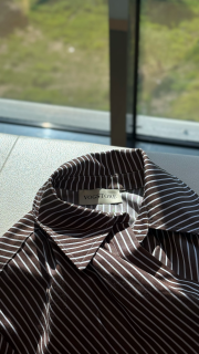 pamuk saten gömlek elbise çizgili kahve 3