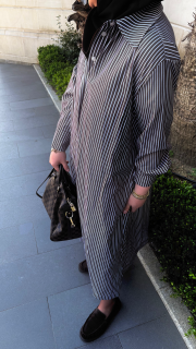 pamuk saten gömlek elbise çizgili kahve 5