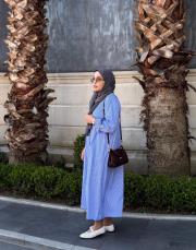 pamuk saten gömlek elbise çizgili mavi 3