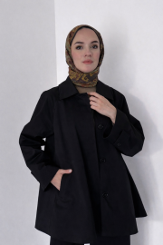 a kesim cotton trençkot siyah