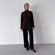 pile detaylı dökümlü gömlek acı kahve