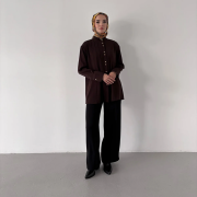 pile detaylı dökümlü gömlek acı kahve 2