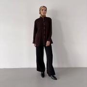 pile detaylı dökümlü gömlek acı kahve 4