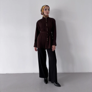 pile detaylı dökümlü gömlek acı kahve 6