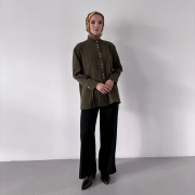 pile detaylı dökümlü gömlek haki 2