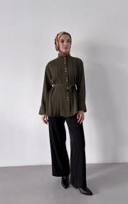 pile detaylı dökümlü gömlek haki 3