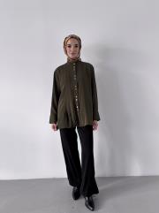 pile detaylı dökümlü gömlek haki 4