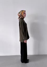 pile detaylı dökümlü gömlek haki 8