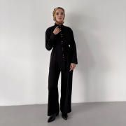 pile detaylı dökümlü gömlek siyah