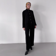 pile detaylı dökümlü gömlek siyah 2