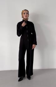 pile detaylı dökümlü gömlek siyah 3
