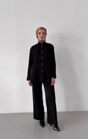 pile detaylı dökümlü gömlek siyah 4