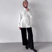 pile detaylı dökümlü gömlek beyaz