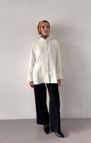 pile detaylı dökümlü gömlek beyaz 3