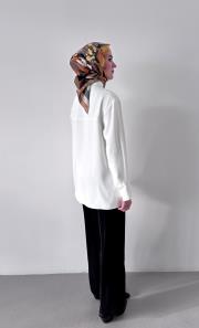 pile detaylı dökümlü gömlek beyaz 5