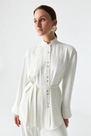 pile detaylı dökümlü gömlek beyaz 6