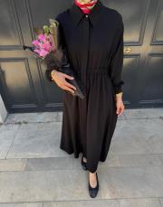 viscon büzgü detaylı elbise siyah 2