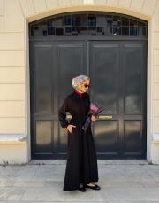 viscon büzgü detaylı elbise siyah 3