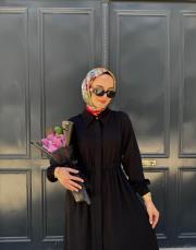 viscon büzgü detaylı elbise siyah 4