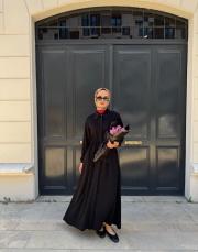 viscon büzgü detaylı elbise siyah 5